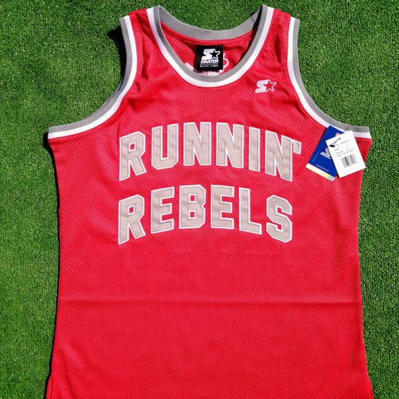 90's Retro Starter UNLV RUNNIN REBELS Vegas Nevada NCAA Hey Reb Mascot LG Jersey - Picture 1 of 5